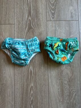 Kids Reusable Swim Diaper Covers in Aqua Sea and Teal Fish Prints